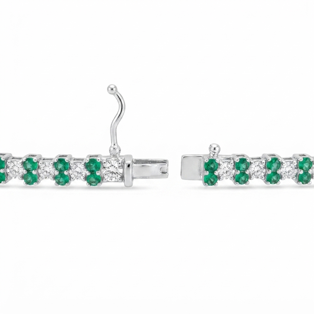 Pulsera Plata 1 Zirconia y 2 Minis 2.0 mm | Esmeralda