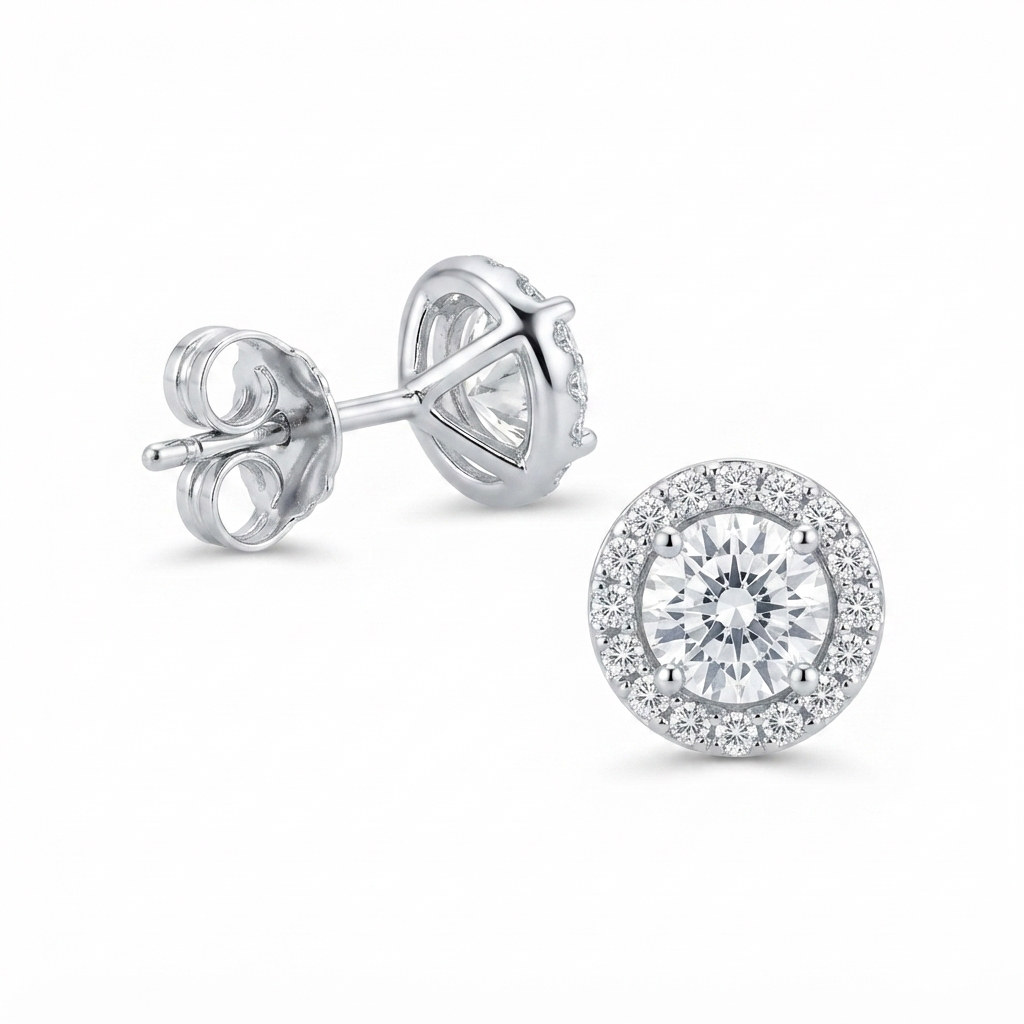 Aretes Redondo Zirconia Alrededor - Plata