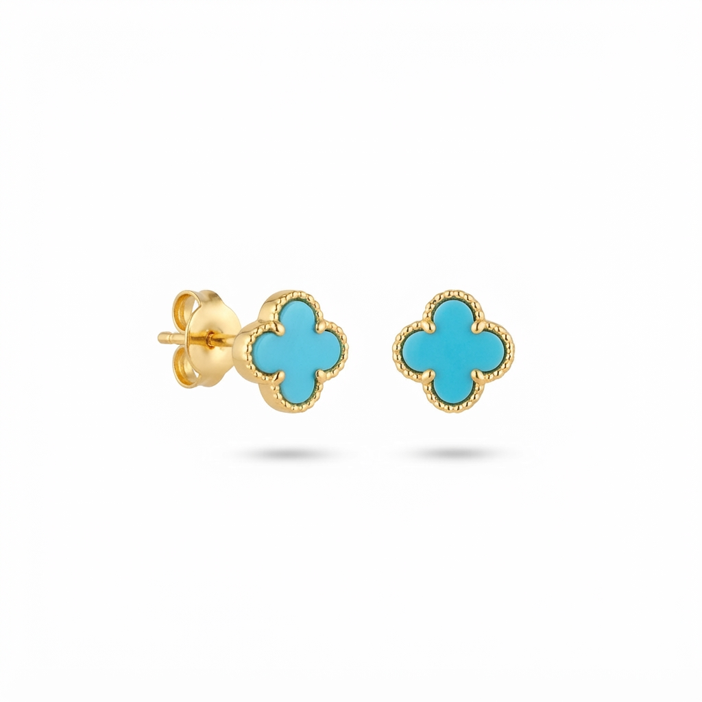 Aretes Trébol Mini Turquesa - Dorado