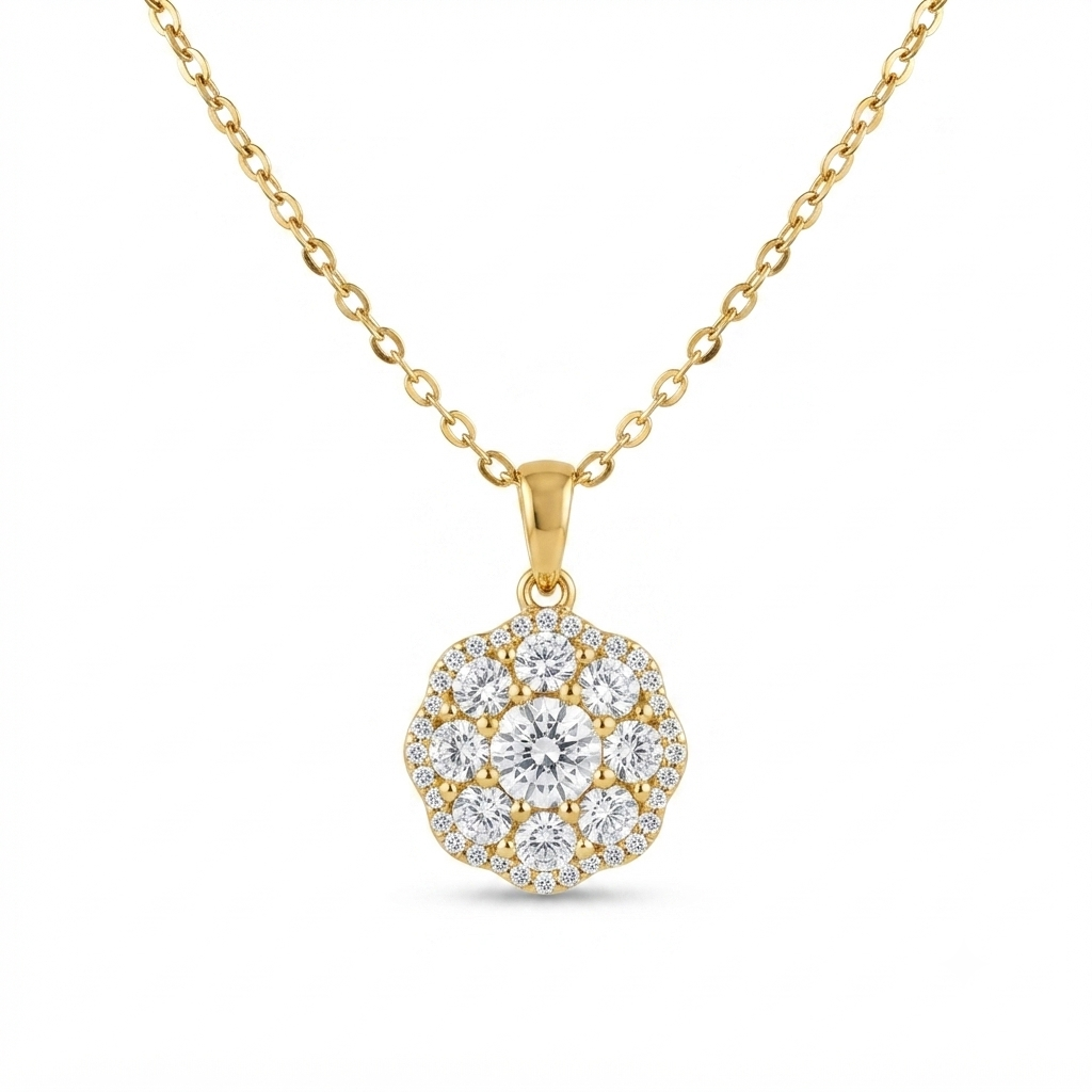 Juego Flor Redondo - Dorado / Zirconias