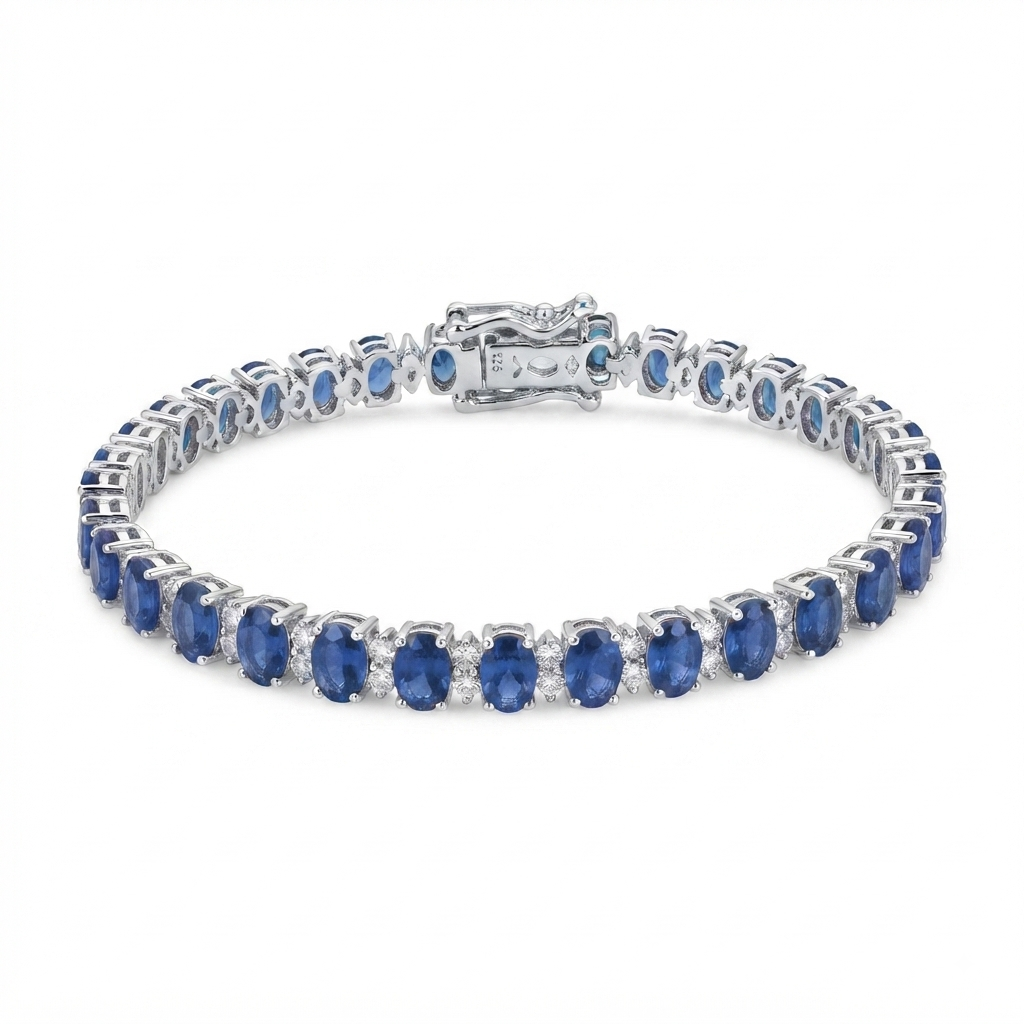 Pulsera Plata 2 Zirconias Minis 1 Óvalo | Zafiro