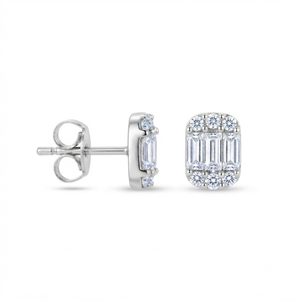 Aretes Mini Cushion Baguette - Plata