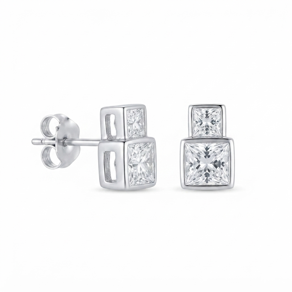 Aretes Plata 2 Cuadros Baguette Degradé