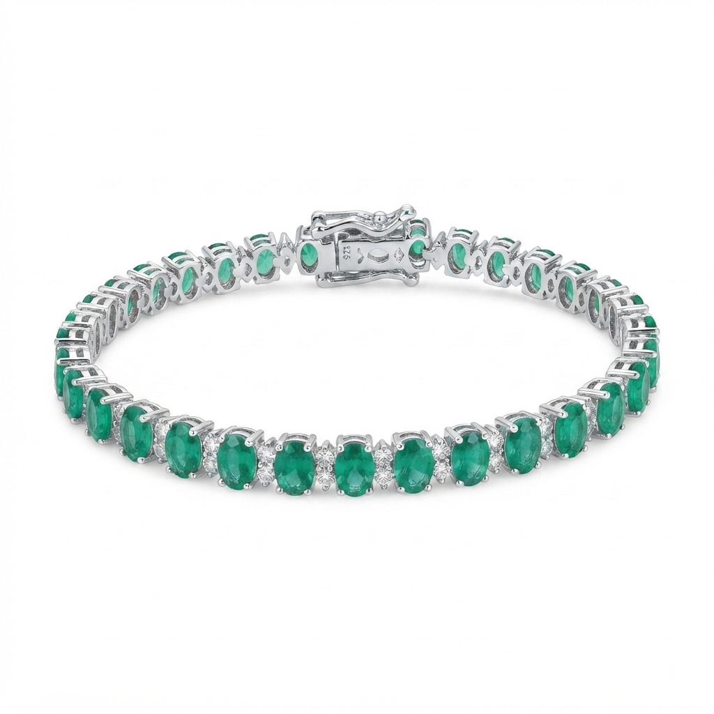Pulsera Plata 2 Zirconias Minis 1 Óvalo | Esmeralda