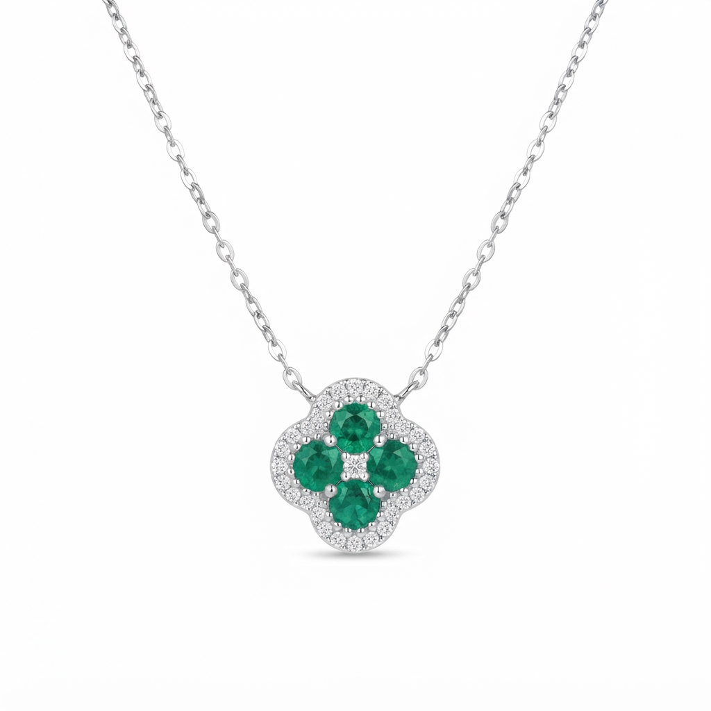 Juego Flor Van Cleef - Plata / Esmeralda