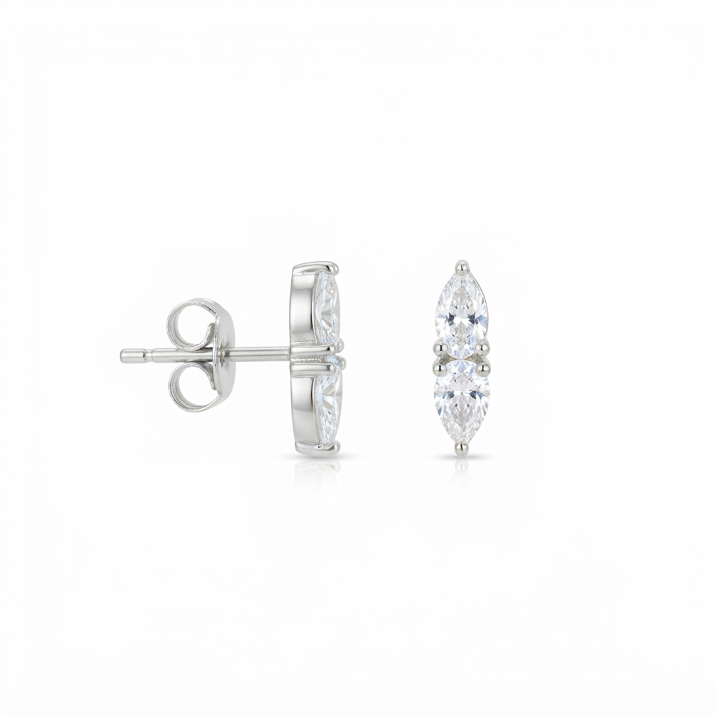 Double Marquise Stud - Plata