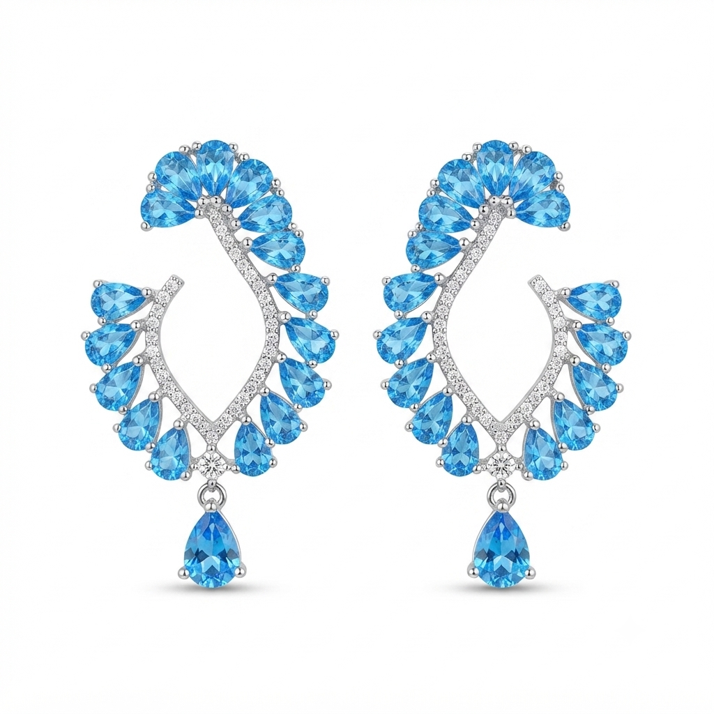 Aretes Plata 16 Gotas 1 Gota Colgante - Azul