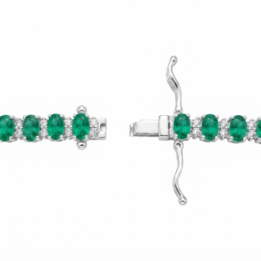 Pulsera Plata 2 Zirconias Minis 1 Óvalo | Esmeralda