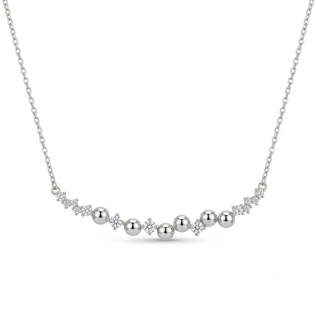Collar Tira de Zirconias y Esferas - Plata