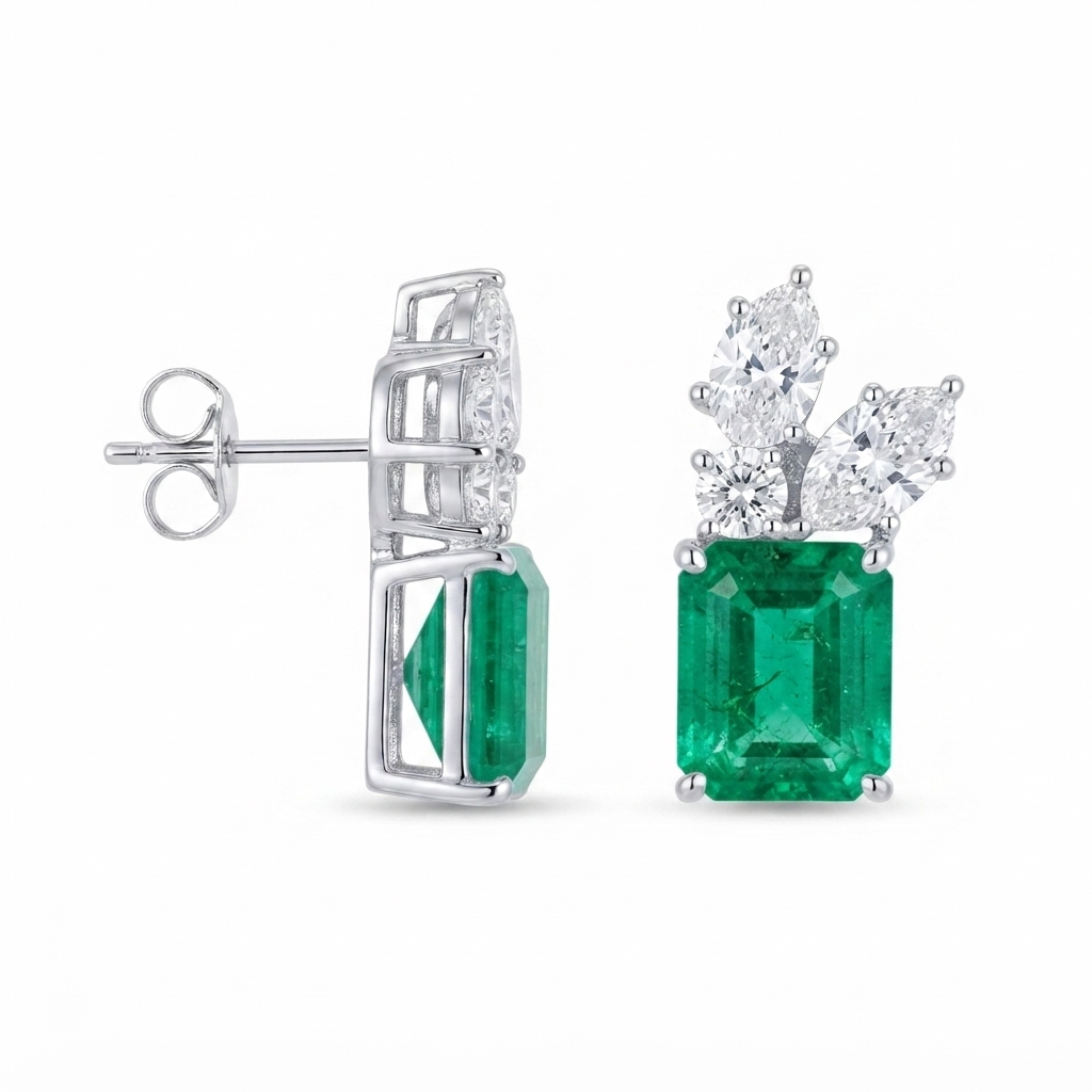 Aretes Plata Cuadro 3 Figuras Zirconia - Zafiro