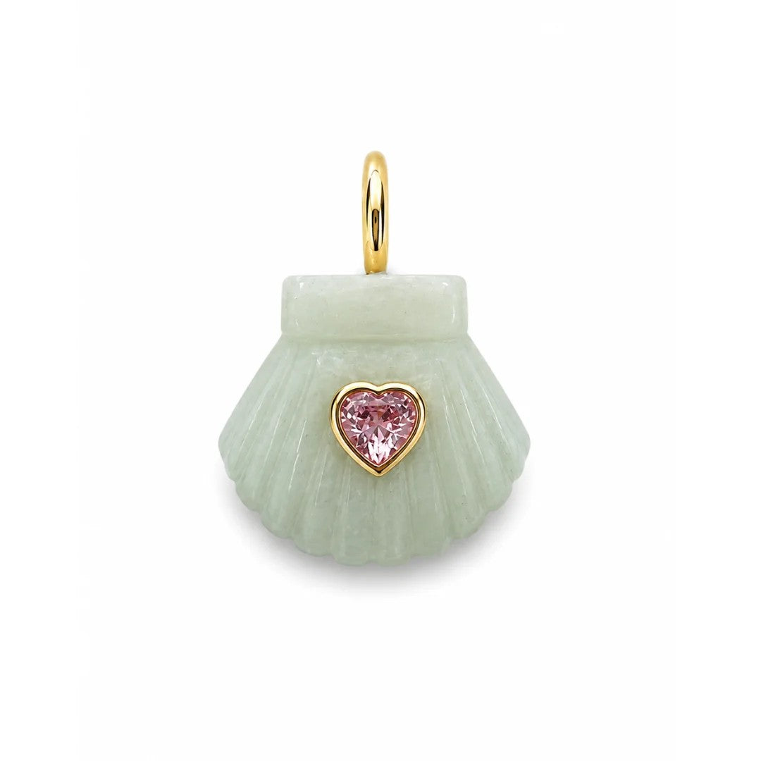 Dije Dorado Coastal Stoned Shell Corazón - Aqua / Pink