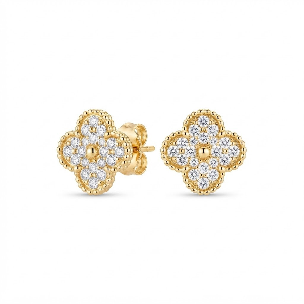 Aretes Van Cleef Mediano - Dorado / Zirconias
