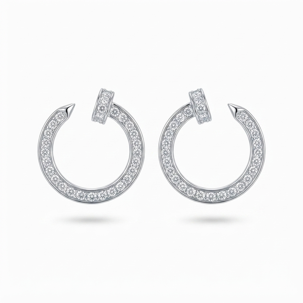 Aretes Clavo en C Zirconia - Plata