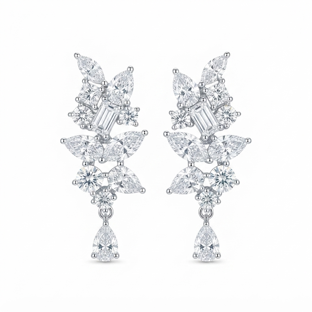 Aretes Plata Figuras Picos Zirconias Gota Colgante