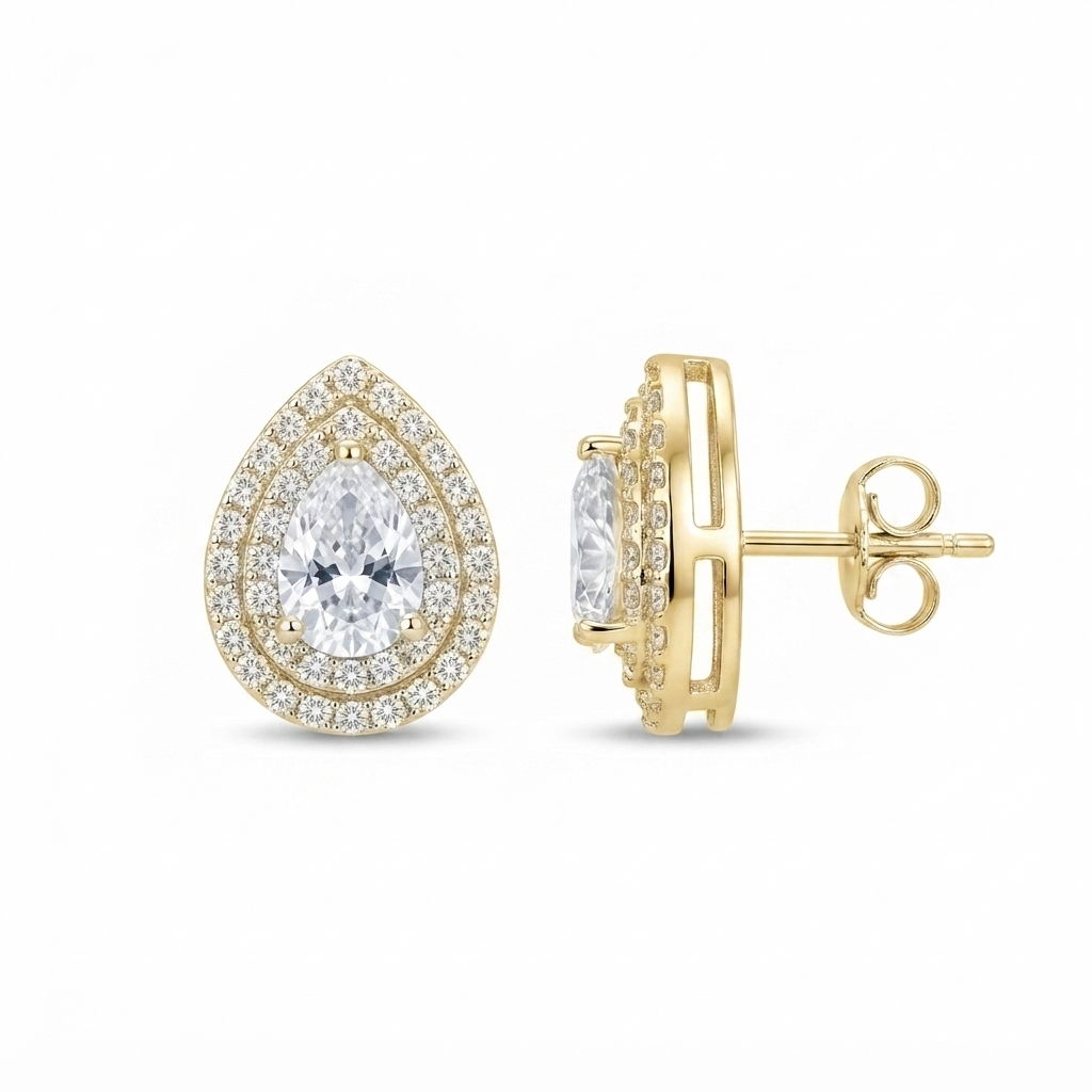 Aretes Gota Zirconia Doble Lineal - Dorado