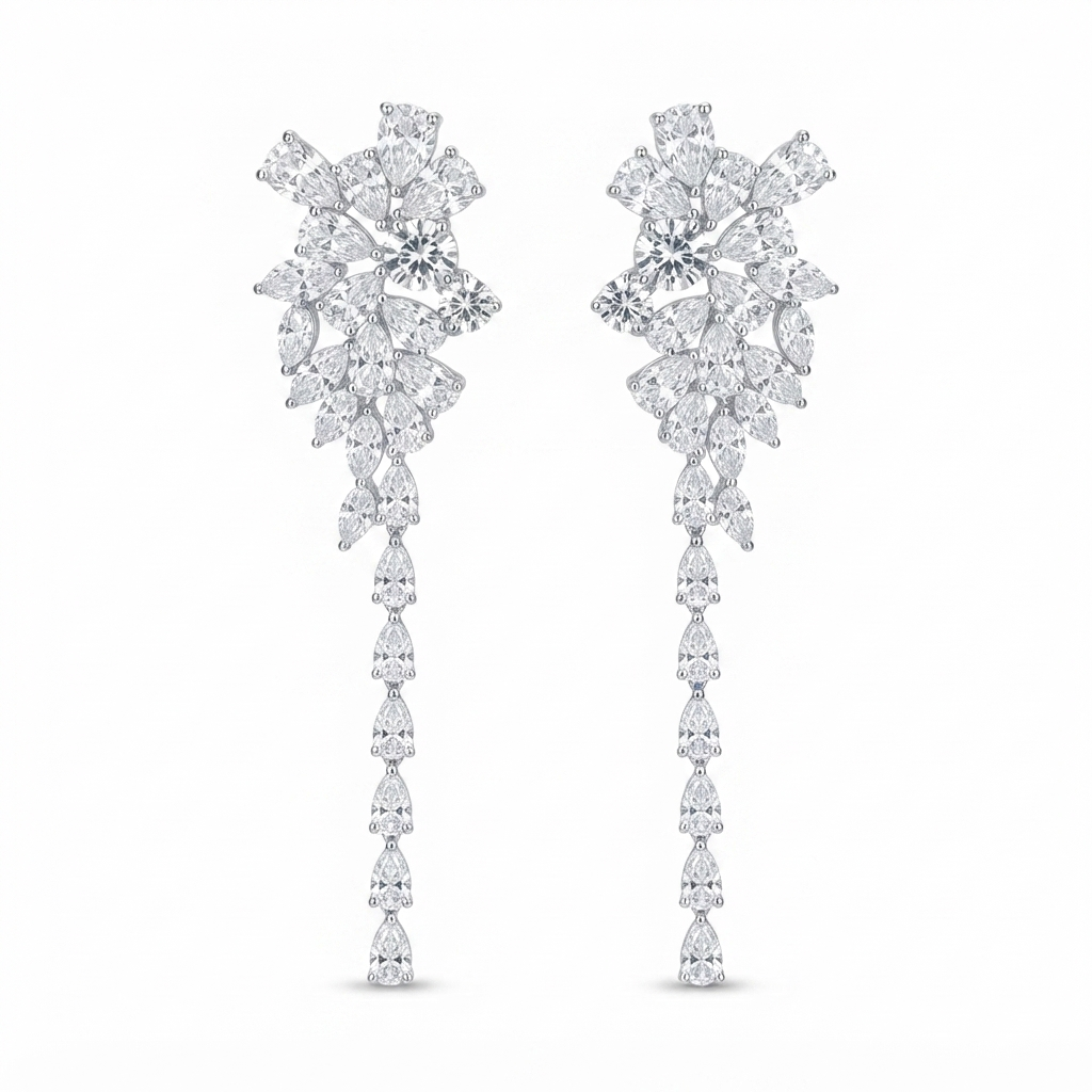 Aretes Cometa Cola 6 Gotas - Plata / Zirconias