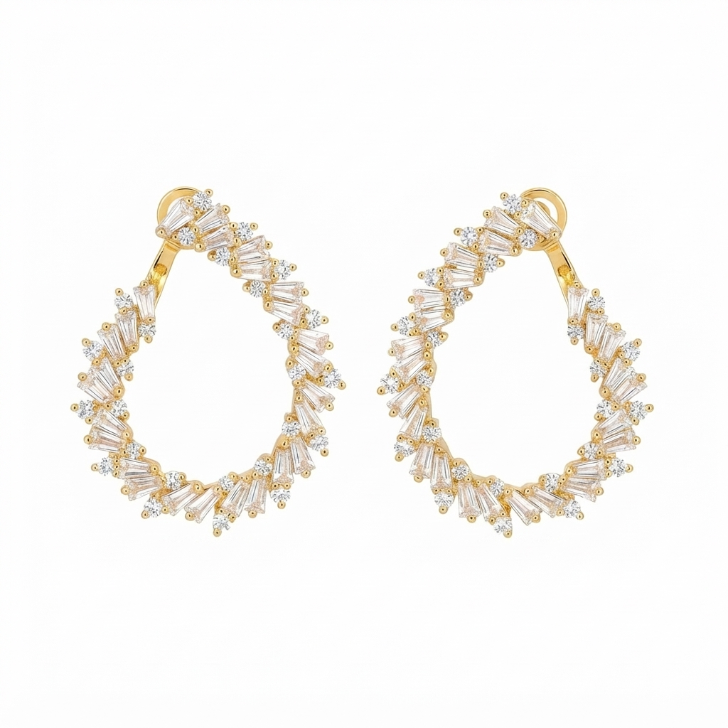 Aretes Dorado Tipo Dior Baguettes Zirconia Diagonal