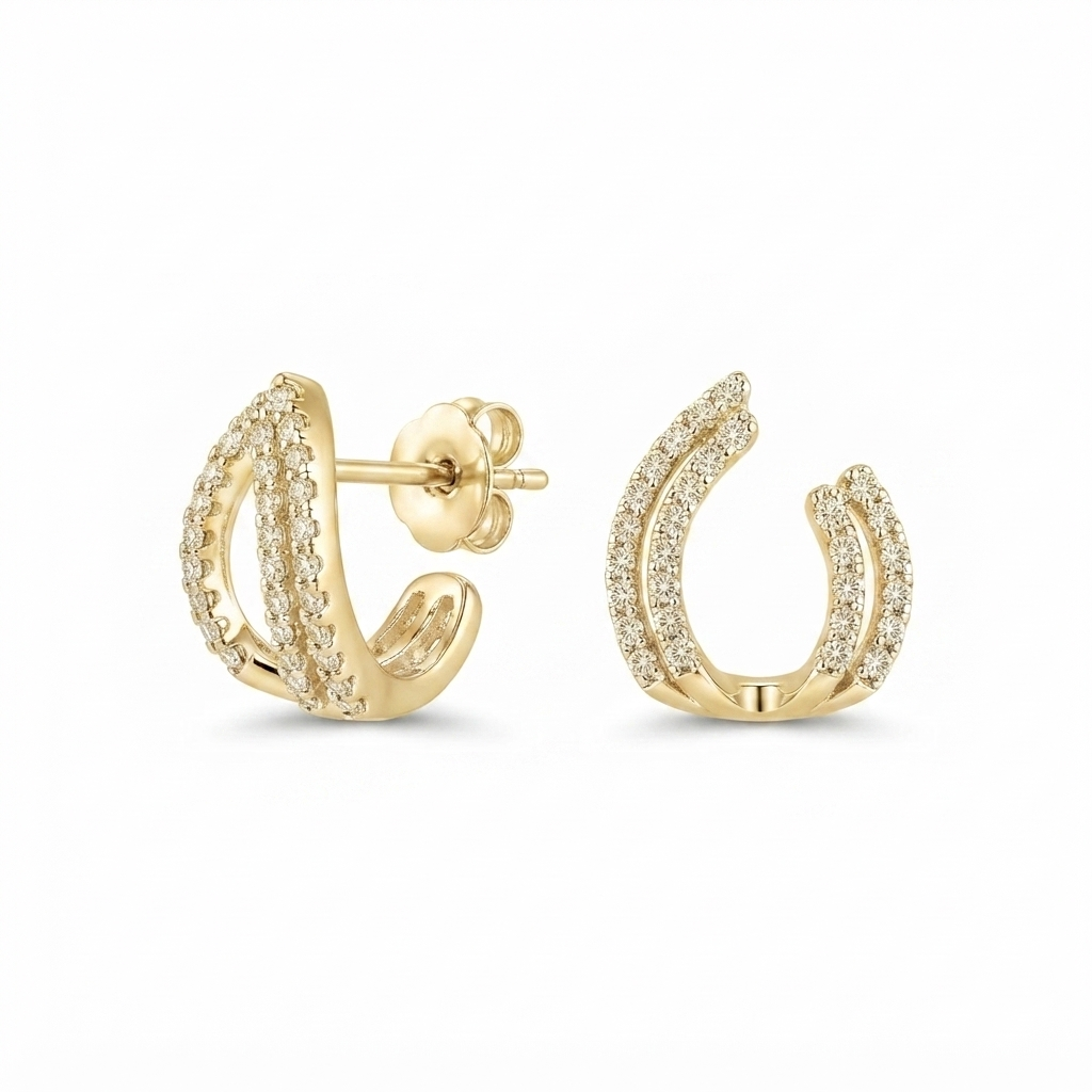 Aretes Doble 4 Líneas Zirconia - Dorado