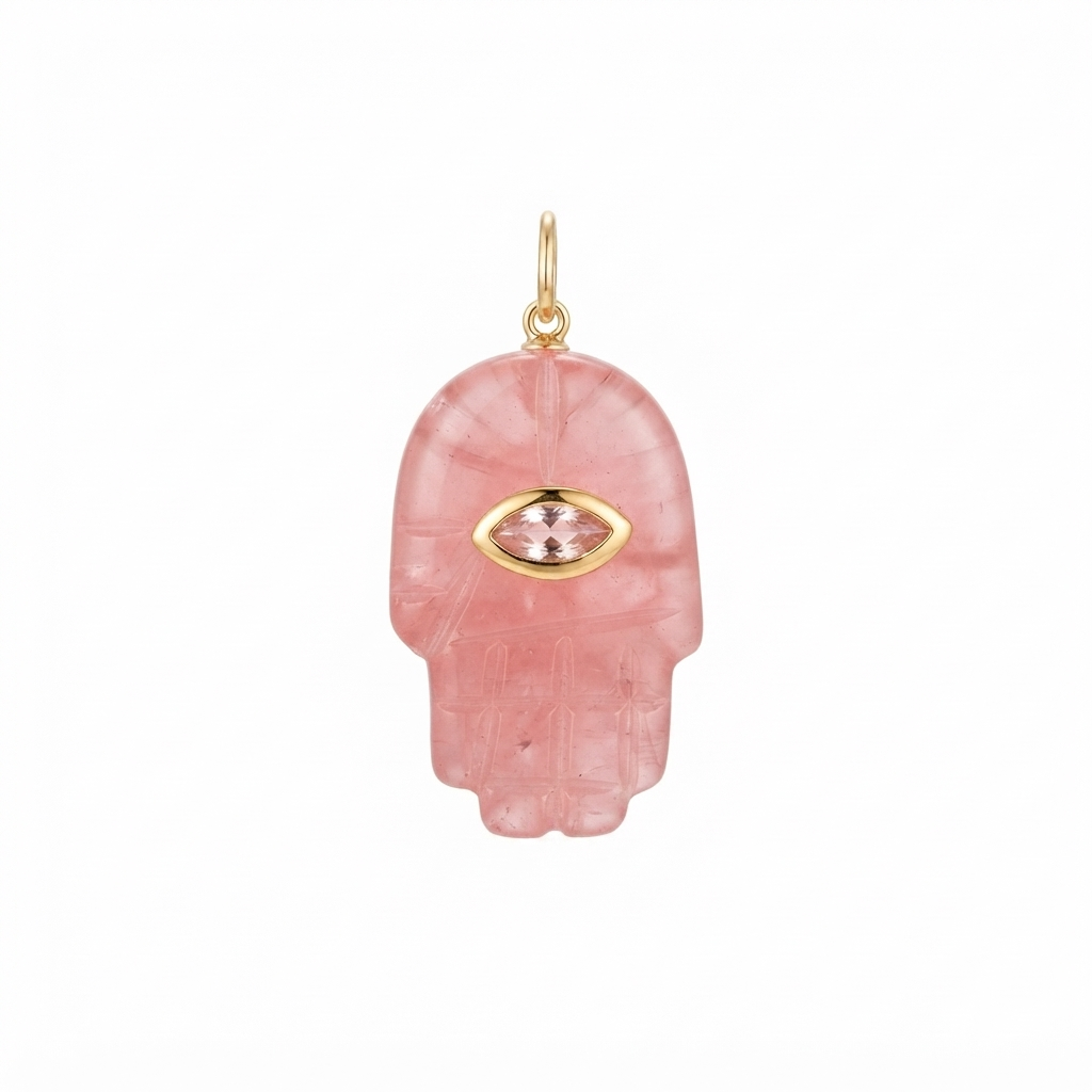 Dije Dorado Fátima Hand Evil Eye Rosa Claro