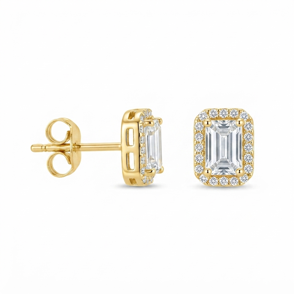 Aretes Rectángulo - Dorado / Zirconia
